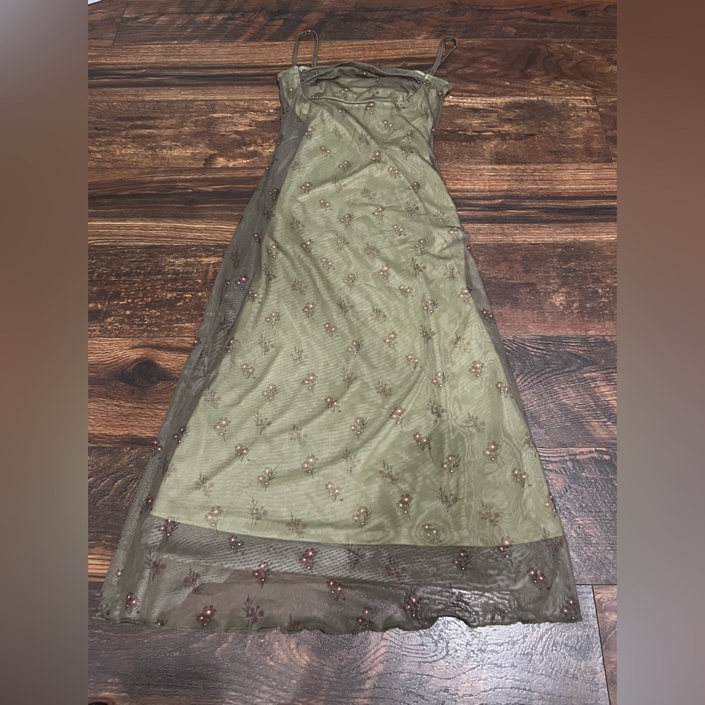 Cider Olive and Brown Strapless Dress